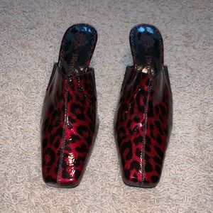 Red and Black Leopard Print Mules